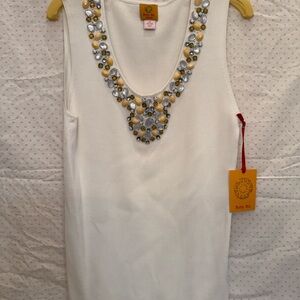 Ruby Rd. White Top with Yellow and Silver Embellishments